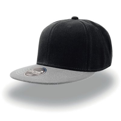 Бейсболка &quot;SNAP BACK&quot;, 6 клиньев,  пластик. застежка, черный с серым, 100% п/э,100% х/б, 400 гр/м2